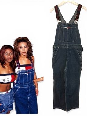 Vintage Tommy Hilfiger Denim Overalls Y2K Dark Wash Carpenter Style Size S